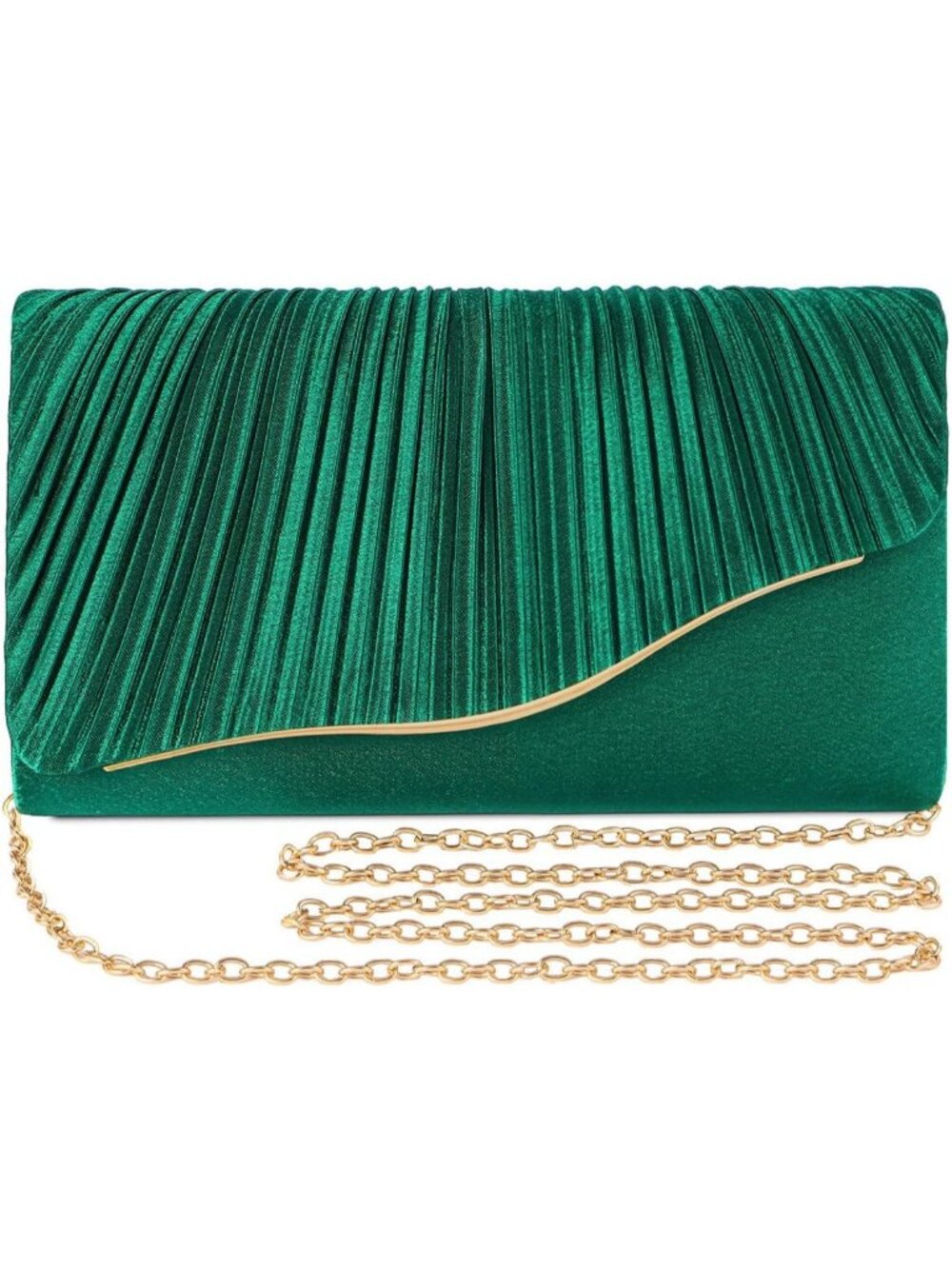 Women's Green Evening Clutch Elegant Ruched Formal Wedding Party Handbag